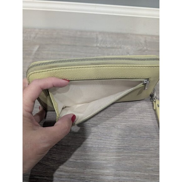 Fossil Light Yellow Green Leather Womens Zip Around Wallet Clutch Wristlet Retro - Picture 5 of 16